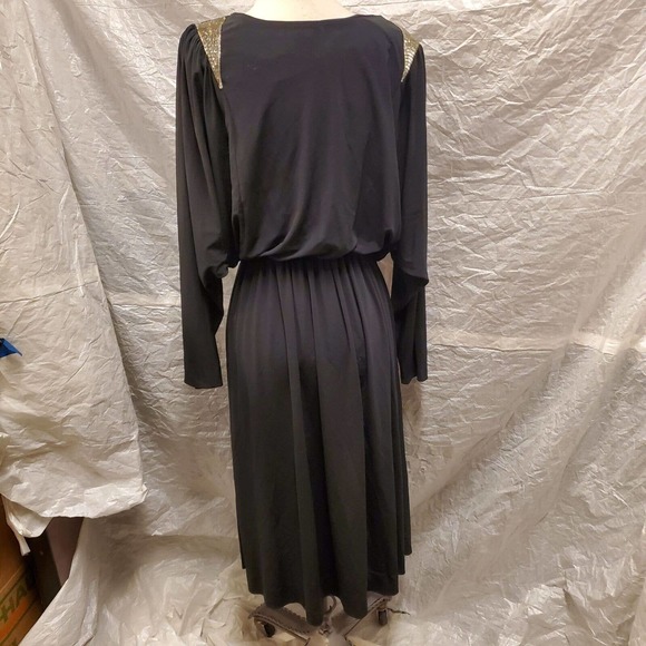 Vintage Ricki Lang for Nuit Women's Black Long Sleeve Dress with Beaded Shoul... - Picture 6 of 6